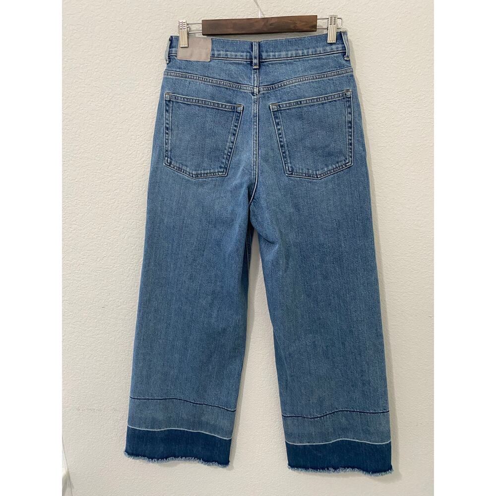 Everlane Wide Leg Jeans Womens 28R Cropped Raw Hem Blue Denim High Rise - Picture 2 of 13